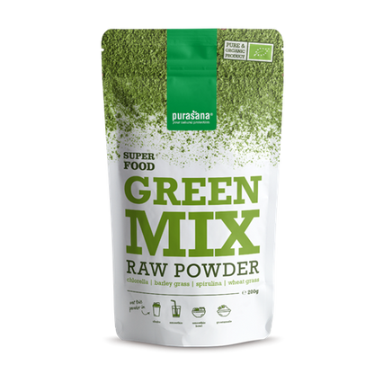 Purasana-Superfood-GREEN-Super-Mix-100-Raw-Powder-BIO-200-Gramm-Indien-Front
