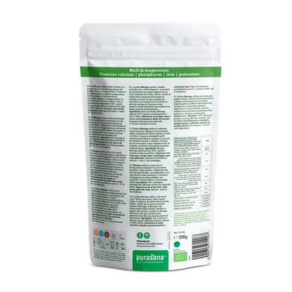 Purasana-Superfood-MORINGA-Powder-BIO-200-Gramm-Indien-Verpackung-R-ckseite