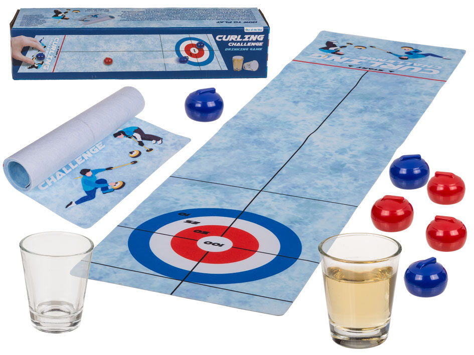Trinkspiel-Tischcurling-Matte-120x30cm-6-Curlingsteine-2-Gl-ser-G-Box